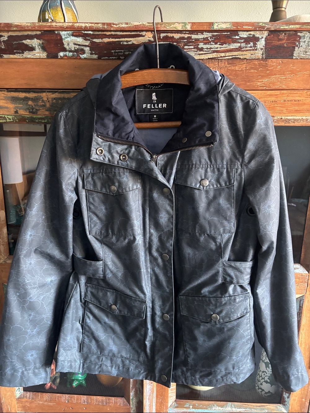 Women's Black Floral-Print Utility Jacket